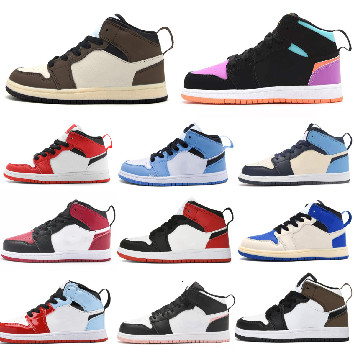1 J1 Kids High Basketball Shoes Trainers 1s Obsidian UNC Chicago Girls Boys BLACK WHITE DARK MOCHA Baby Casual Shoe Candy Bred Pine Green Outdoor Jogging Sneakers S68