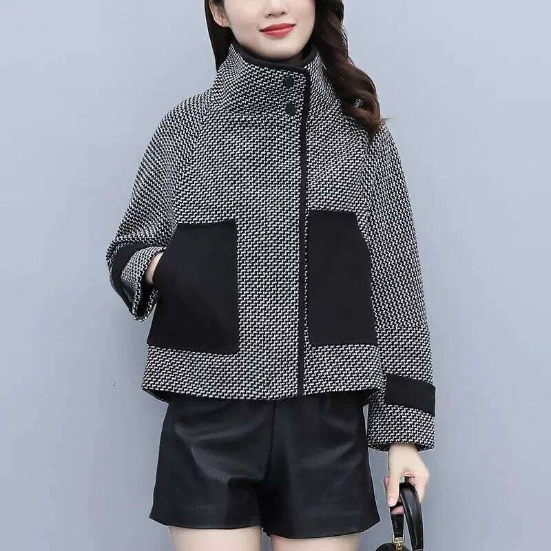 Women Short Jackets Spring Autumn Casual Outerwear Turn-down Collar Female Elegant Wool Coats Fashion Zipper Overcoat