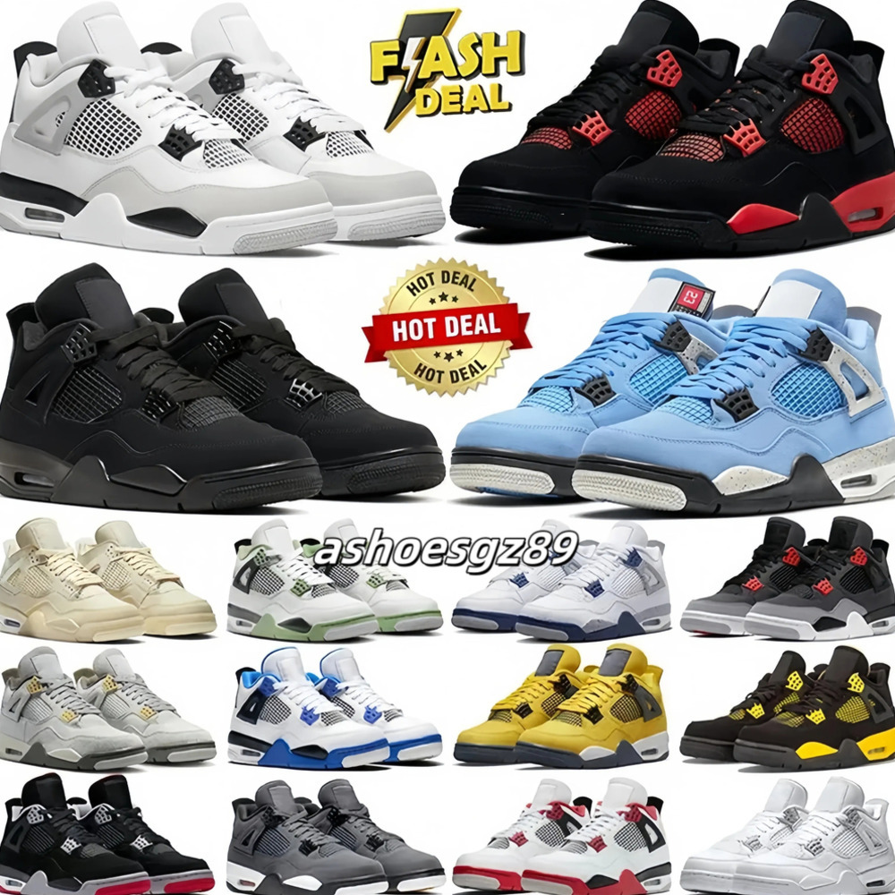 Jump Mans 4 Basketball Shoes For Men Women 4S Military Black Cat Pine Green Seafoam White Oreo Red Thunder Cement Unc Medium Olive Sail Mens Trainers Outdoors Shoe 36-47