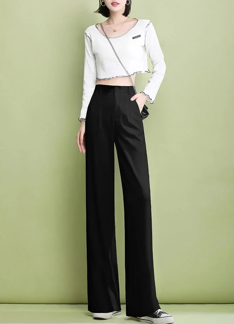 Elegant Trousers for Women Dress Pants Fashion Casual White Fluid Long Summer Woman Suit 2025 Straight Wide Leg Loose 251015