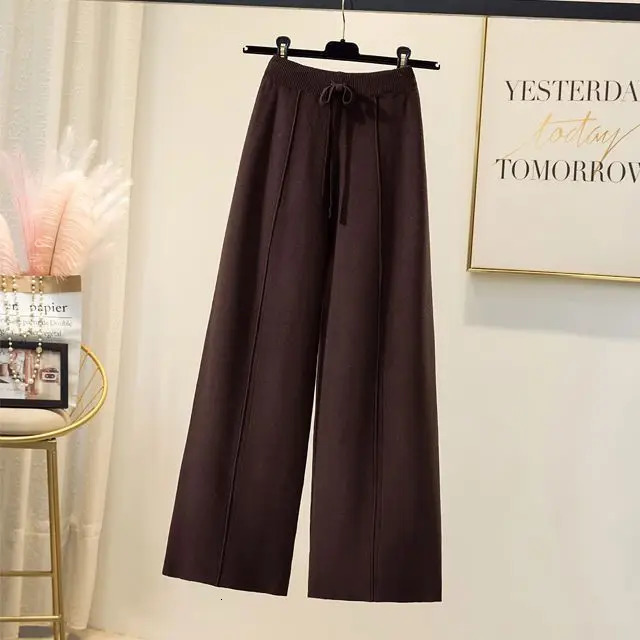 Knitted pants women spring and autumn high waist elastic drape drawstring loose casual mopping pants straight wide leg pants 251022