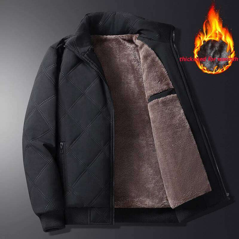 Men's Warm Parker Autumn/Winter Outdoor Sports Thick Anti Cold Jacket Stand Up Collar Checkered Cotton Coat