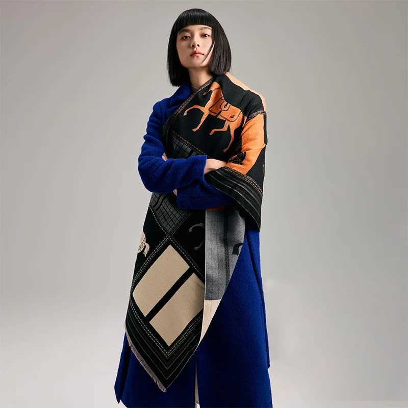 New Hot Winter Scarf Women Soft Cashmere Warm Plaid Horse Print Scarves Wraps Thick Shawl Bufandas Tassel Stoles Hijabs J251129