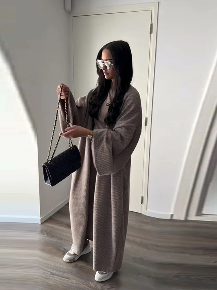 Casual Knitted Womens Cardigan Full Wide Sleeves Solid Loose Long Coats Lady Autumn Winter Fashion Female Overcoat 251017