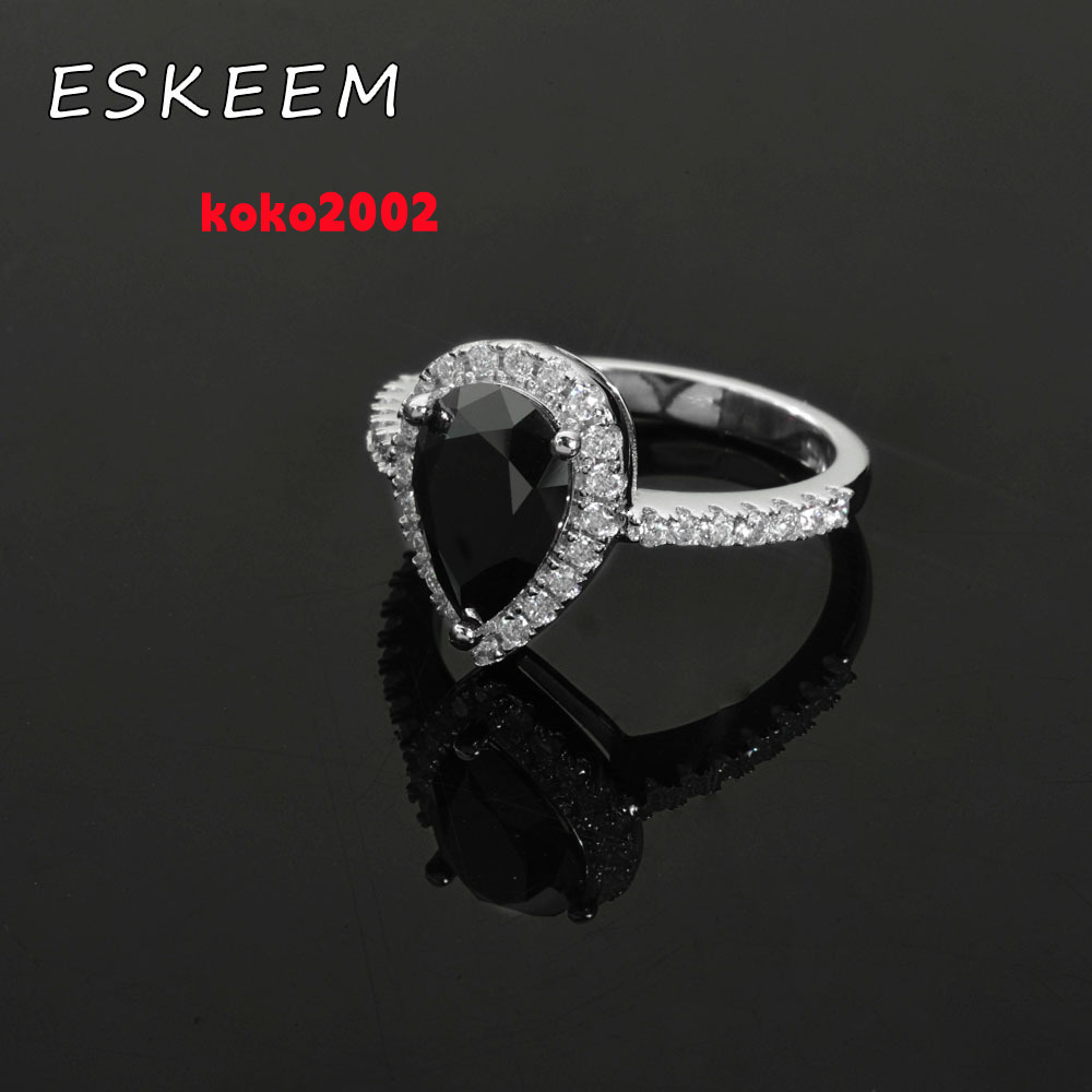 Fine Jewelry Vintage 2CT Pear Shape Black Moissanite Ring 925 Sterling Silver Women Diamond Fine Jewelry Customizable Gift