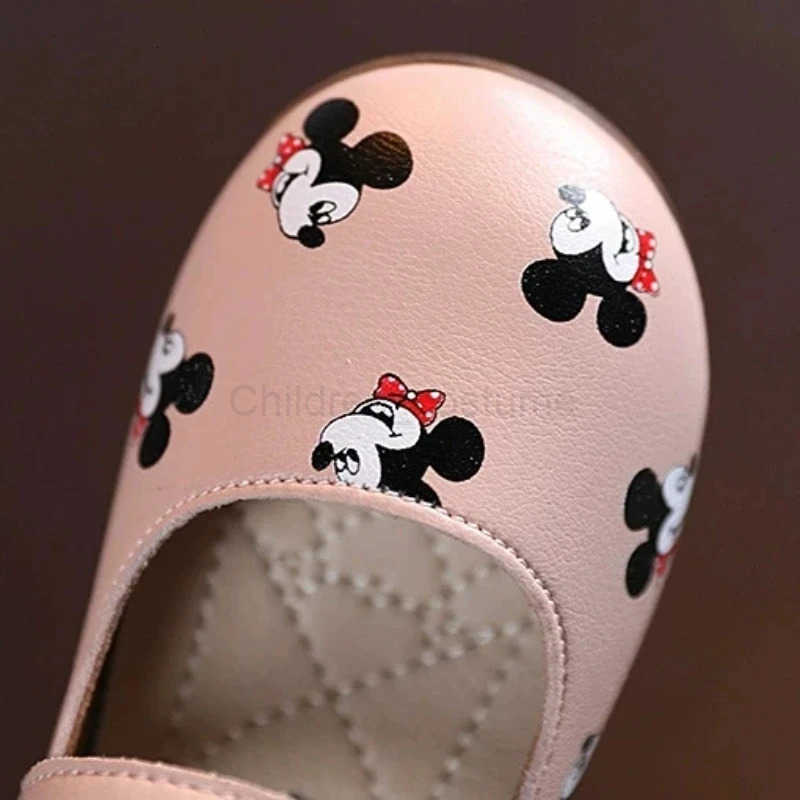Disney Casual Shoes Kids Mickey Mouse Shoes For Girls Outdoor White Pink PU Leather Children Flats Soft Toddler Size 2130 H251022