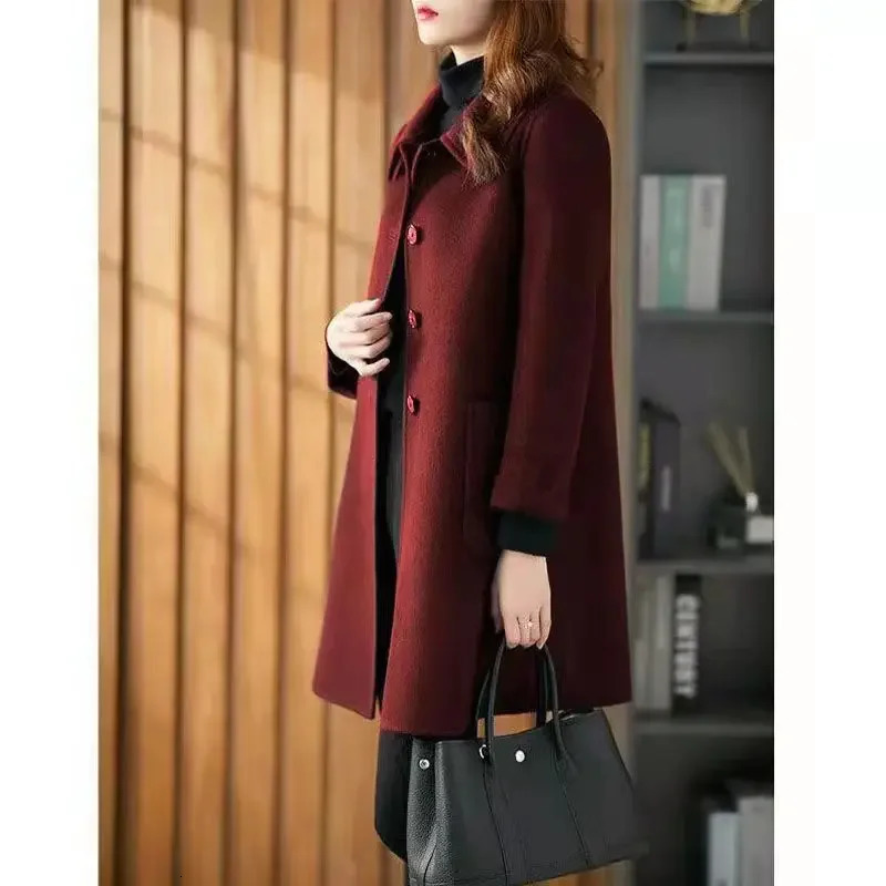 Fashionable AgeReducing DoubleSided Woolen Coat MediumLength Spring LooseFit Slimming Woolen Jacket For Women 251020