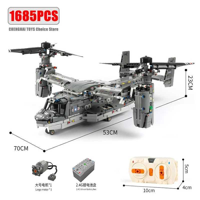 WW2 Technical Electric Osprey Transport Aircraft Building Blocks HighTech Sets Military Fighter Bricks Boys Toys for Kids Gifts J251022