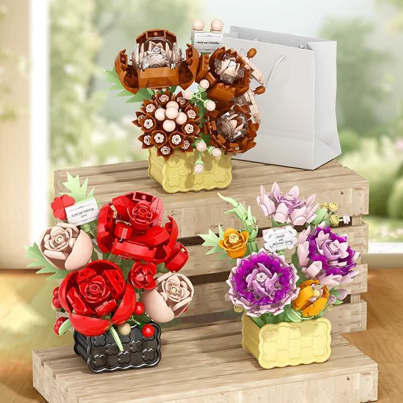 Rose Eternal Flower Basket Potted Plants Mini Particle Building BlockDIY Sunflower Flower Ornament Assembled ToyFor Kids Gifts J251022
