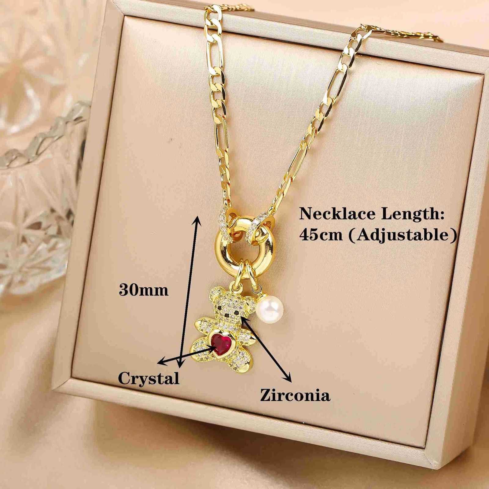 High Quality Shiny Crystal Zirconia Animal Cute Bear Pendant Necklace Choker for Woman Girl Holiday Lock Bone Chain Jewelry Gift U251022