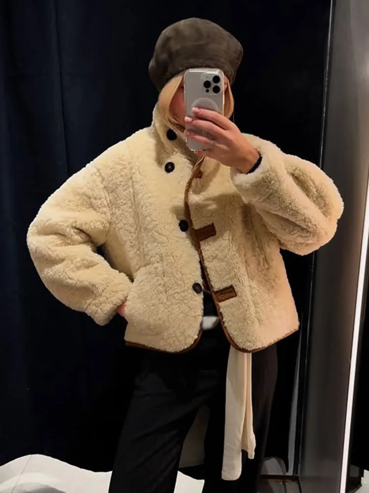 HH Female Autumn Casual Loose Reversible Coats Womens Fashion Long Sleeves Solid Stand Collar Pockets SingleBreasted Jackets 251021