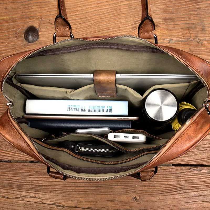 Casual leather briefcase horizontal mens baotou leather handbag retro trend oneshoulder messenger bag handmade bag W251022