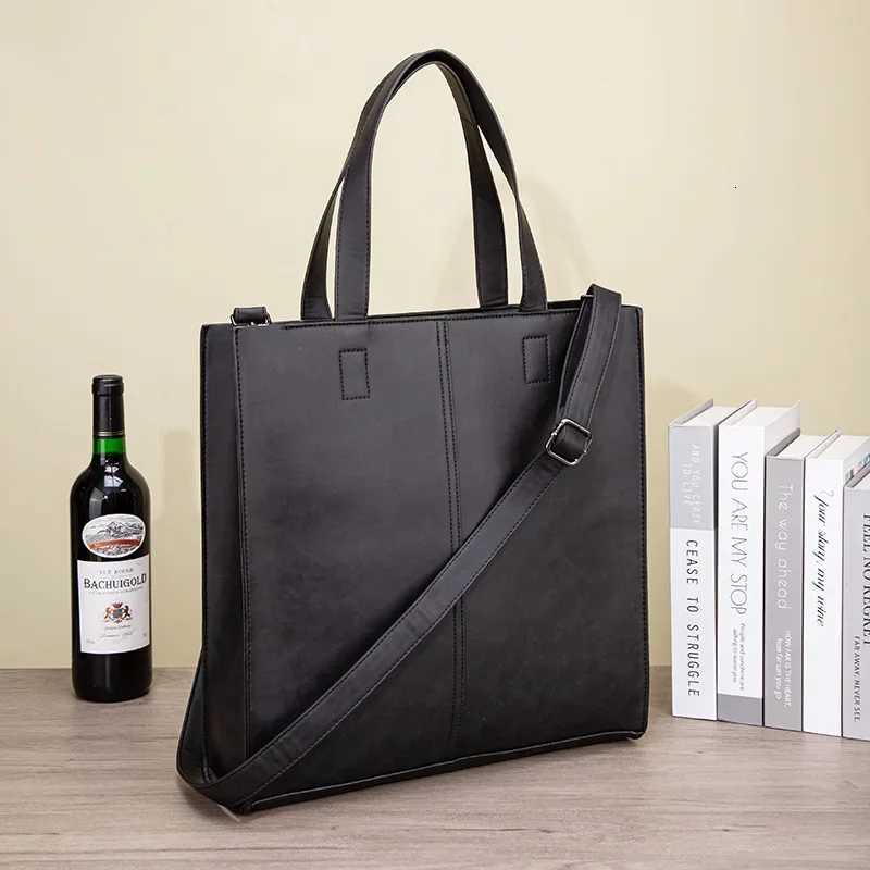 Large Size Mens Korean Style Briefcase Tote Bag Shoulder Crossbody Conference Document Bag Vintage Solid Color Polyester Lining W251022