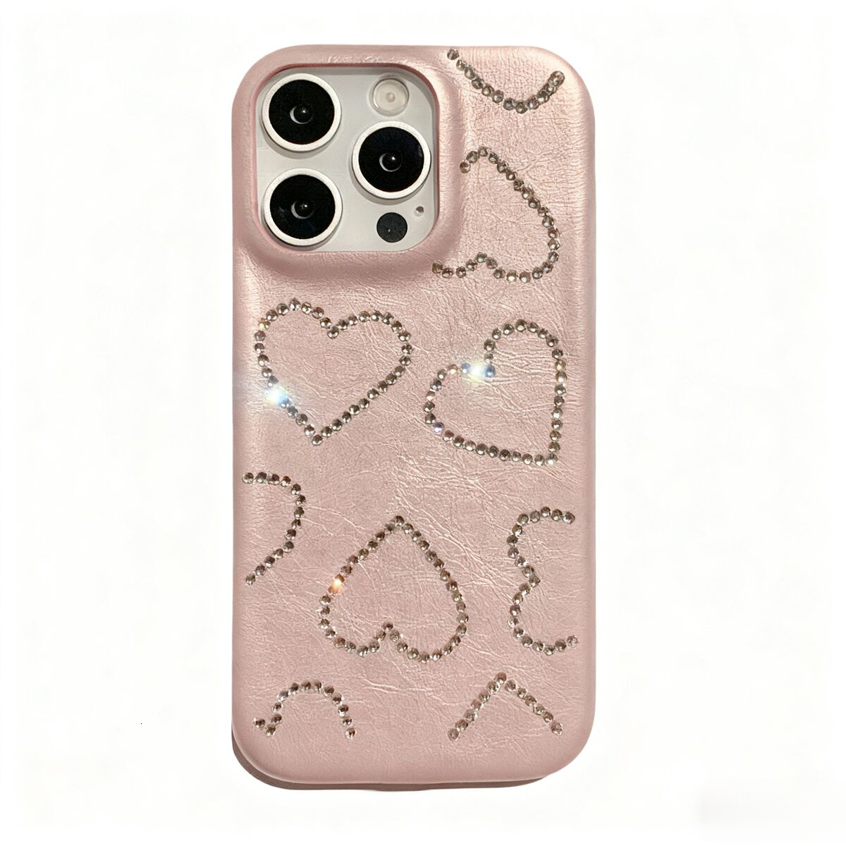 Ice Pink Heart Diamond iPhone Phone Case Compatible with iPhone 17/16 Pro Simple Solid Color 15/14P Protective Cover 13