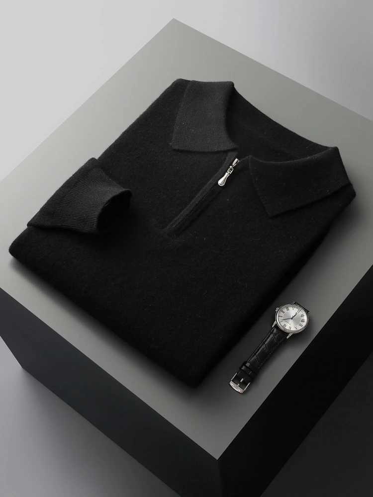 CHICUU Men Polo Cashmere Sweater Zipper Smart Casual Pullover 100 Merino Wool Knitwear Autumn Winter Soft Comfy Basic TopsXJ251022