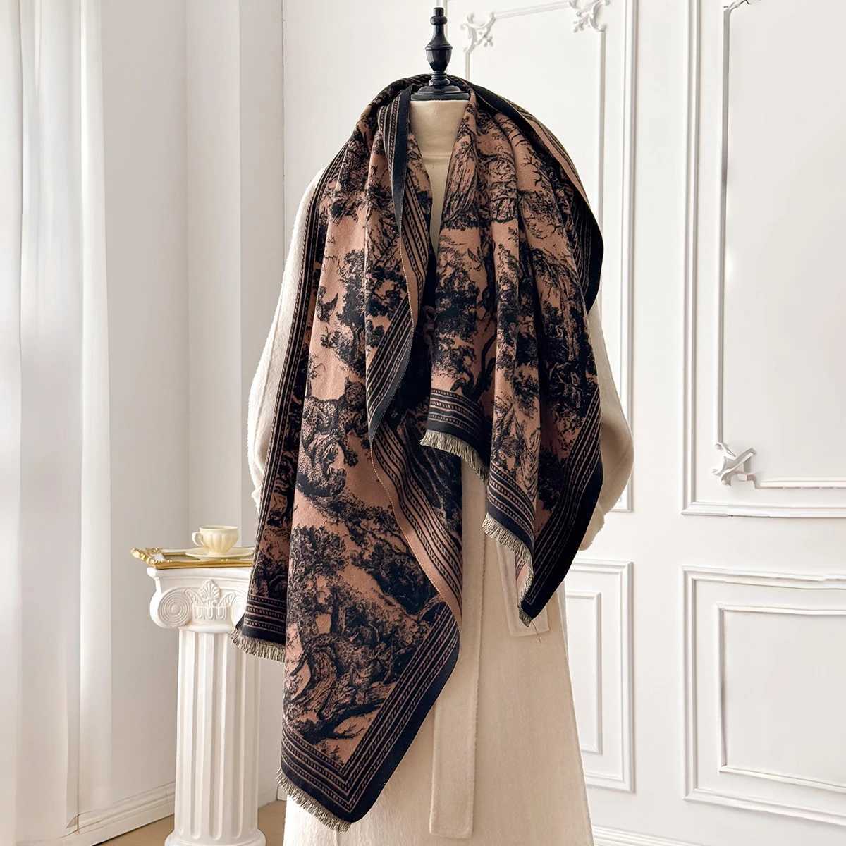 Elegant Animal Jacquard Shawl for Women Winter Thick Warm Scarves Double Sided Design Coldproof Windproof Blanket Scarf J251129