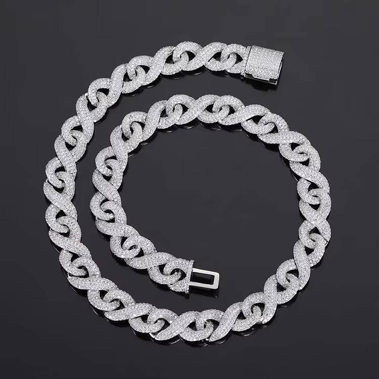 10mm13mm15mm 925 Sterling Silver Infinite Chain Hip Hop Style Cuban Lidynamic Chain Vvs Moissanite Diamond Necklaces