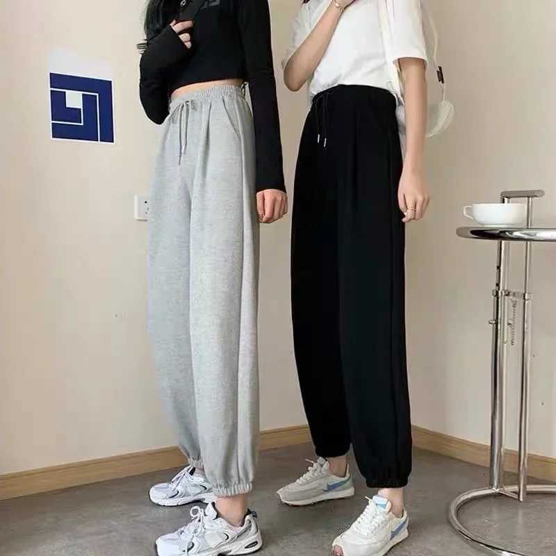 2024 Spring and Autumn New Fashionable Sports Pants Womens Black Legged Pants Casual Plush Fashion Brand Sanitary PantsT251022