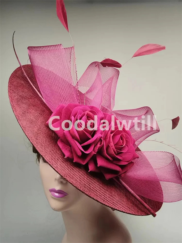Big Flower Fascinators Hat Headpiece Women Kentucky Church Millinery Cap Ladies Derby Feather Pillbox Fascinator Hats 251016