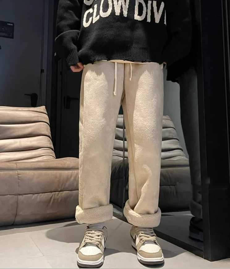 Womens Suede Thickened Straight Leg Pants Korean Style Wide Leg Autumn Winter New Student Fashion Casual TrousersT251022