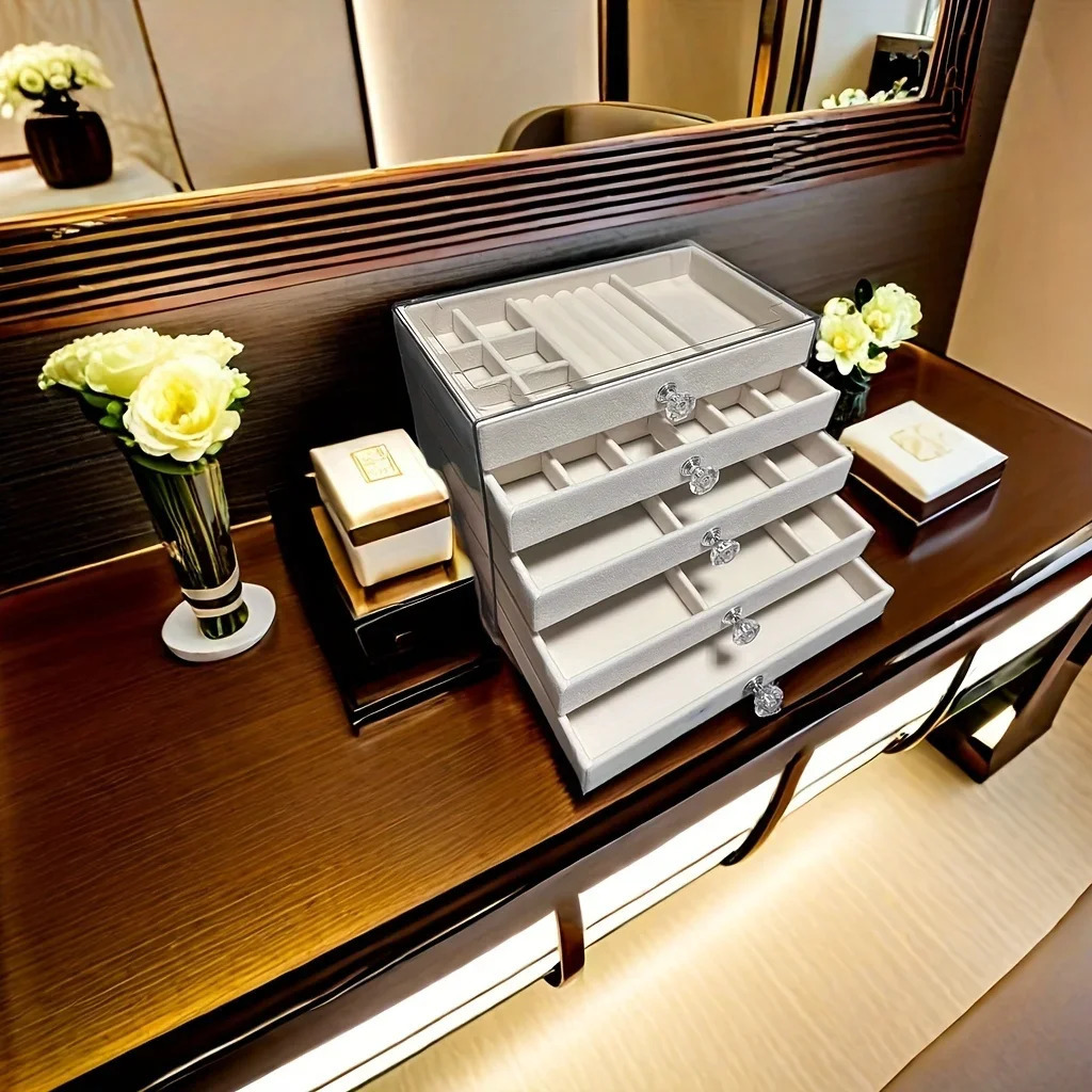 upgrades 5 Layers of Velvet Jewellery Organiser Drawer Jewelry Box Earrings Bracelet Organizer Display 251010
