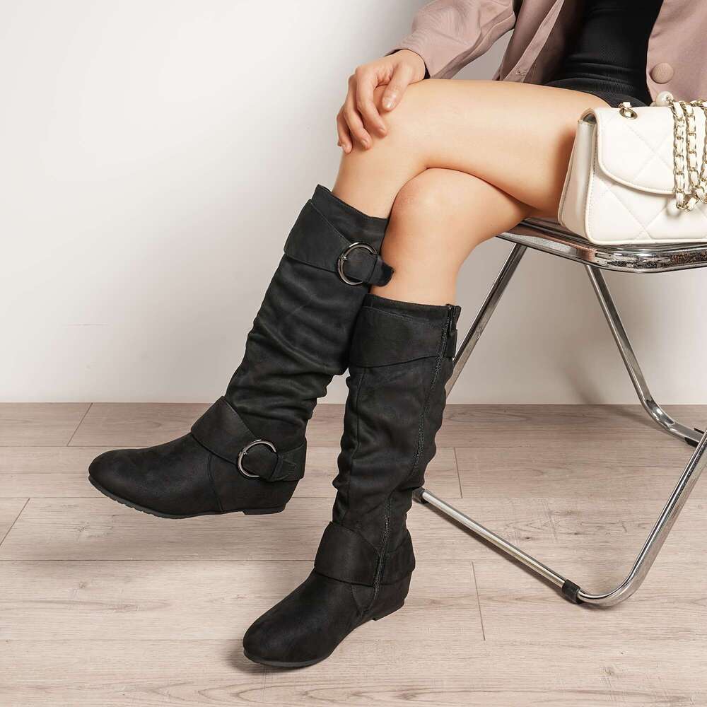 Women's Knee High Cover With Hidden Wedge, Faux Fur Lining, Side - Comfortable And Stylish Autumn/Winter, Perfect For Jeans, Dresses, Skirts, Aut