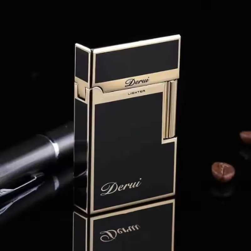 Derui Luxury Side Sliding Bright Sound Inflatable Butane Gas Lighter Metal Gas Open Flame Smoking Accessories Mens Gift Lighter C251022