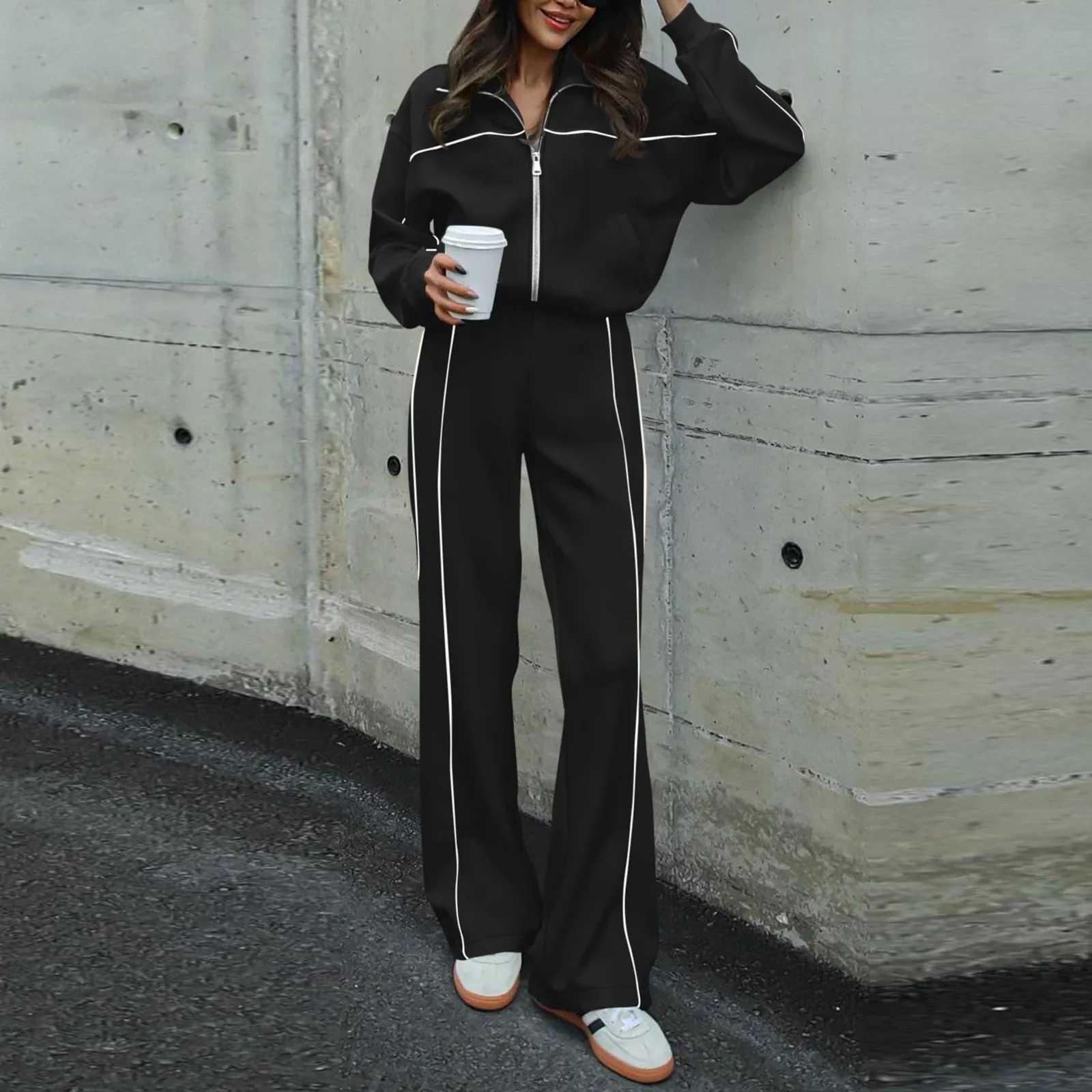 Sweatsuits For Women Summer Set 2 Piece Outfits For Women Jogging Suit Lounge Sweatshirt Jogger Pants With PocketsT251022