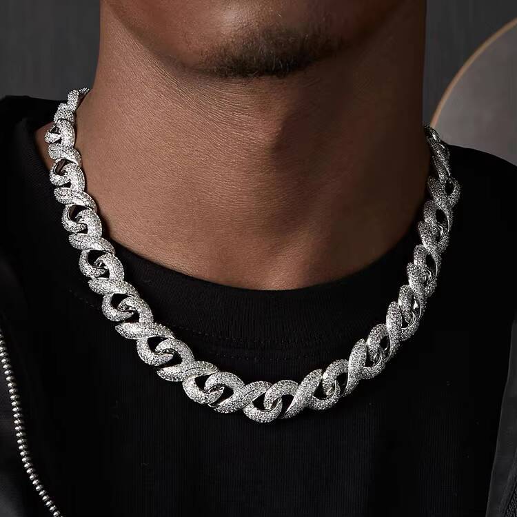 10mm13mm15mm 925 Sterling Silver Infinite Chain Hip Hop Style Cuban Lidynamic Chain Vvs Moissanite Diamond Necklaces