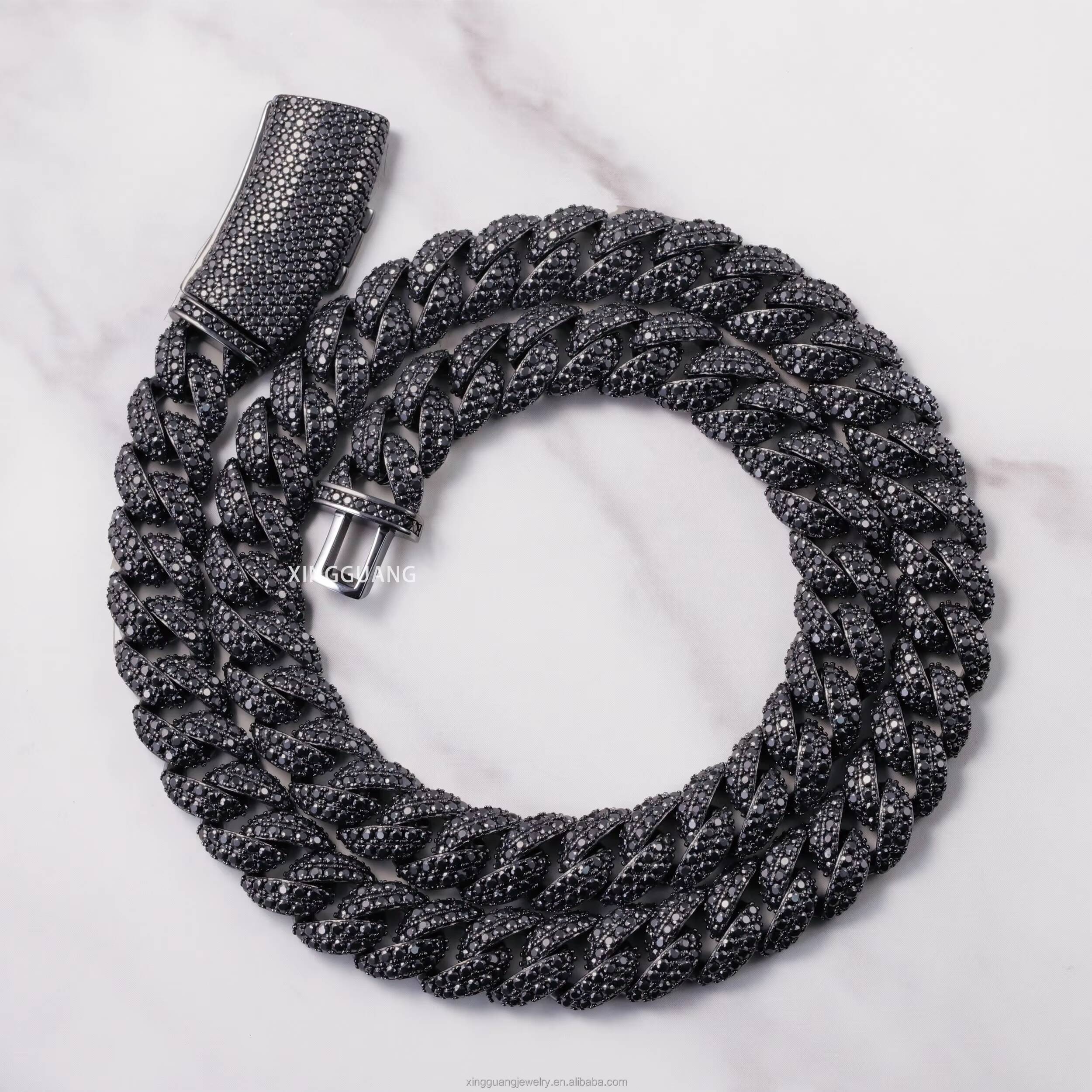 Pass Diamond Tester 13mm Black Gold Plated Hip Hop Cuban Lidynamic Chains 925 Silver Full Iced Out Black Moissanite Chains Necklace