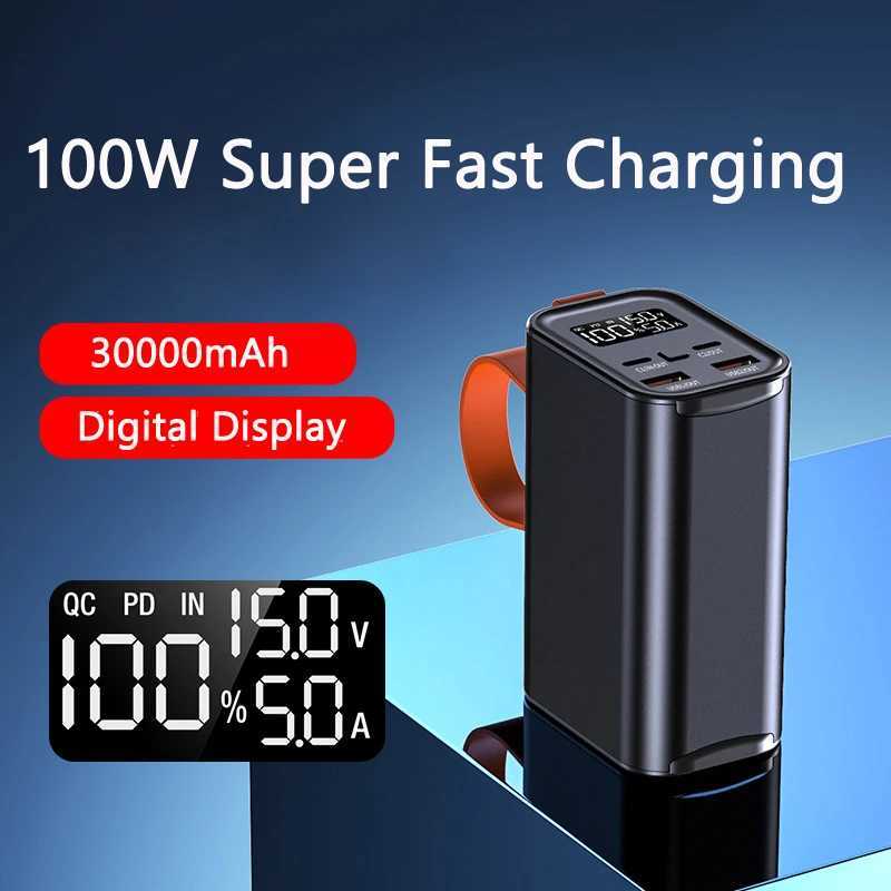 30000mAh Power Bank 100W Fast Battery Charger for Laptop Powerbank for iPhone Mobile Phone Chargers with Light Lanyard J251114
