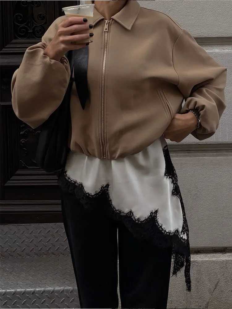 HH Autumn Women Casual Zipper Jacket Solid Long Sleeve Lapel Cropped Coat Fashion Female Bomber Jackets Streetwear1 Y251105