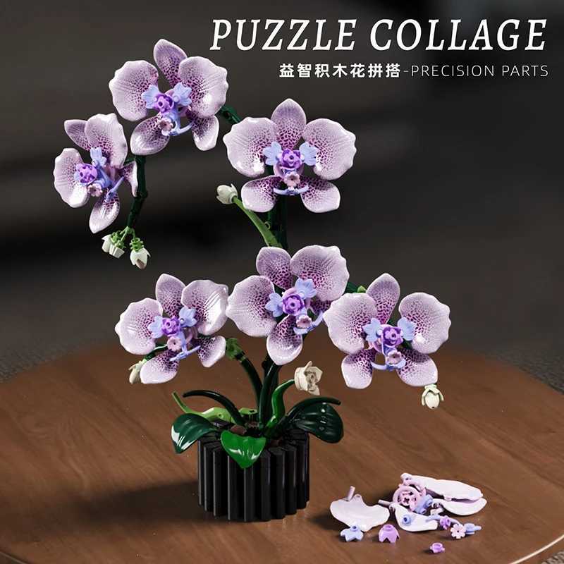 619PCS Phalaenopsis Building Blocks Flowers Orchid Potted Plants Simulation Model Home Decor Kids Puzzle Toy Girls Birthday Gift J251022