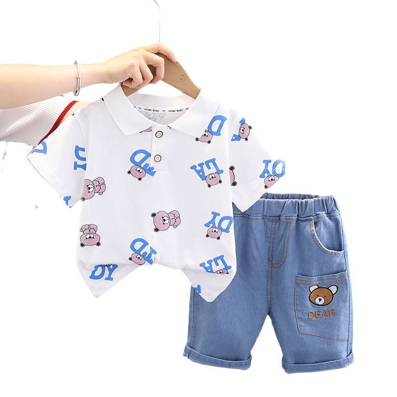 2025 New Boys All-Over Bear Print 2-Piece Set, Summer Short Sleeve Outfit, Stylish Clothes for Toddler Boys