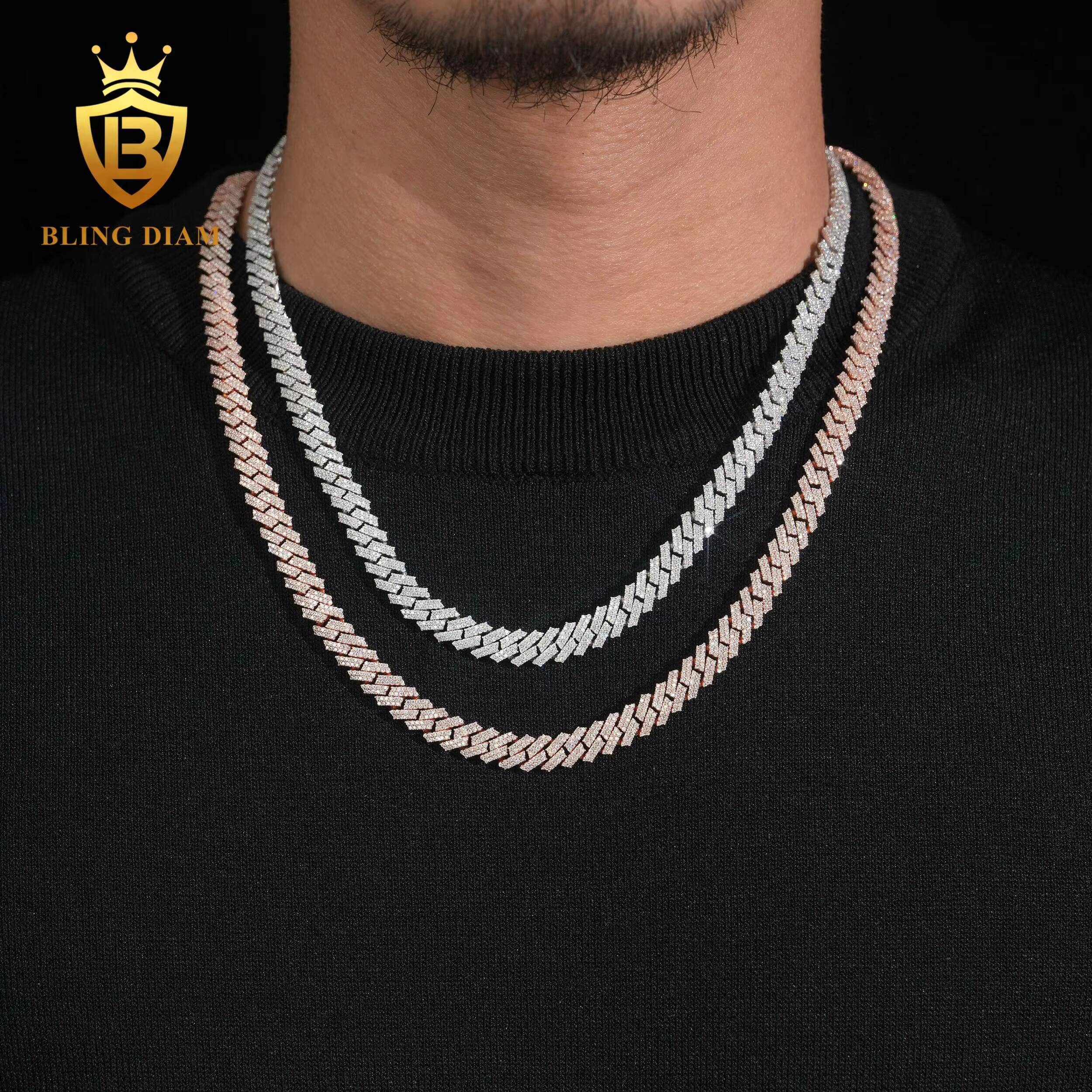 Hot Sale Fine Jewelry 925 Sterling Silver 8mm Hip Hop Moissanite Diamond Iced Out Moissanite Cuban Link Chain