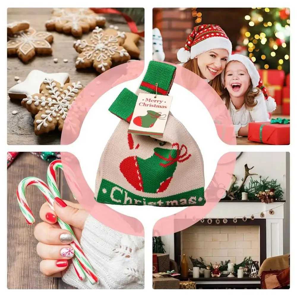 14PCS Christmas Creativity Knitted Gift Packaging Bag Christmas Eve Bag Candy Gift Portable Holiday Handheld Canvas BagW251021