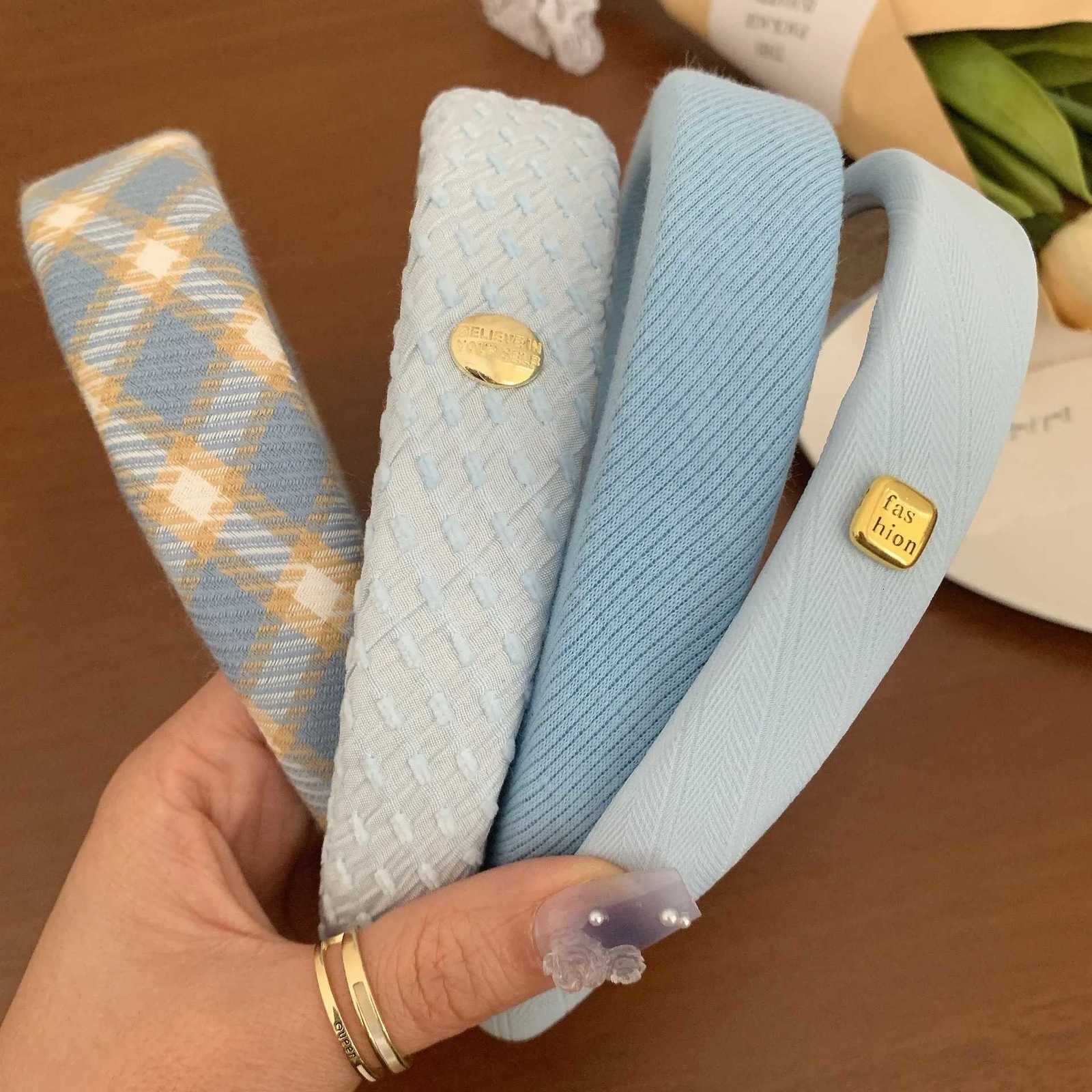New Korean Style Sponge Headband for Women Elegant Gold Label Blue Wide Brimmed Hair Band Fashion Girl Face Wash Hair Hoop V251022