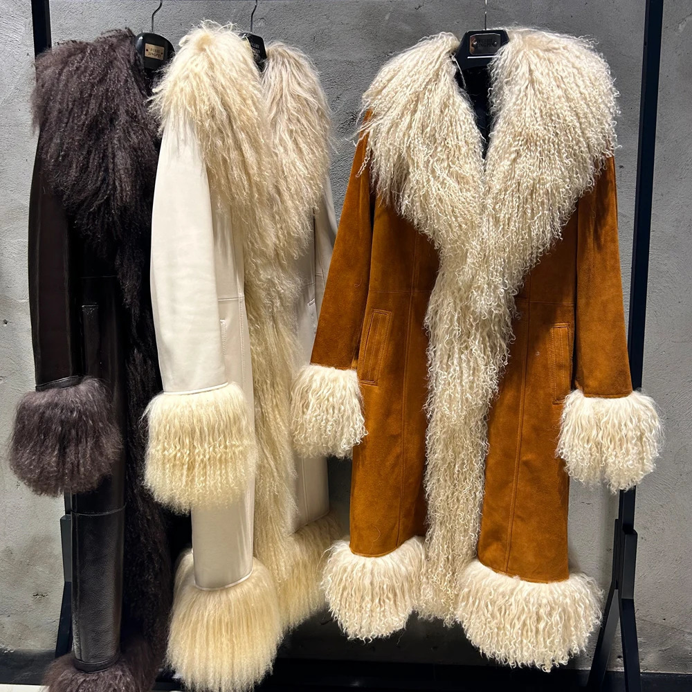 Winter Suede Long Fur Coat Mongolia Sheep Collar Arrival Camel Jacket 251021