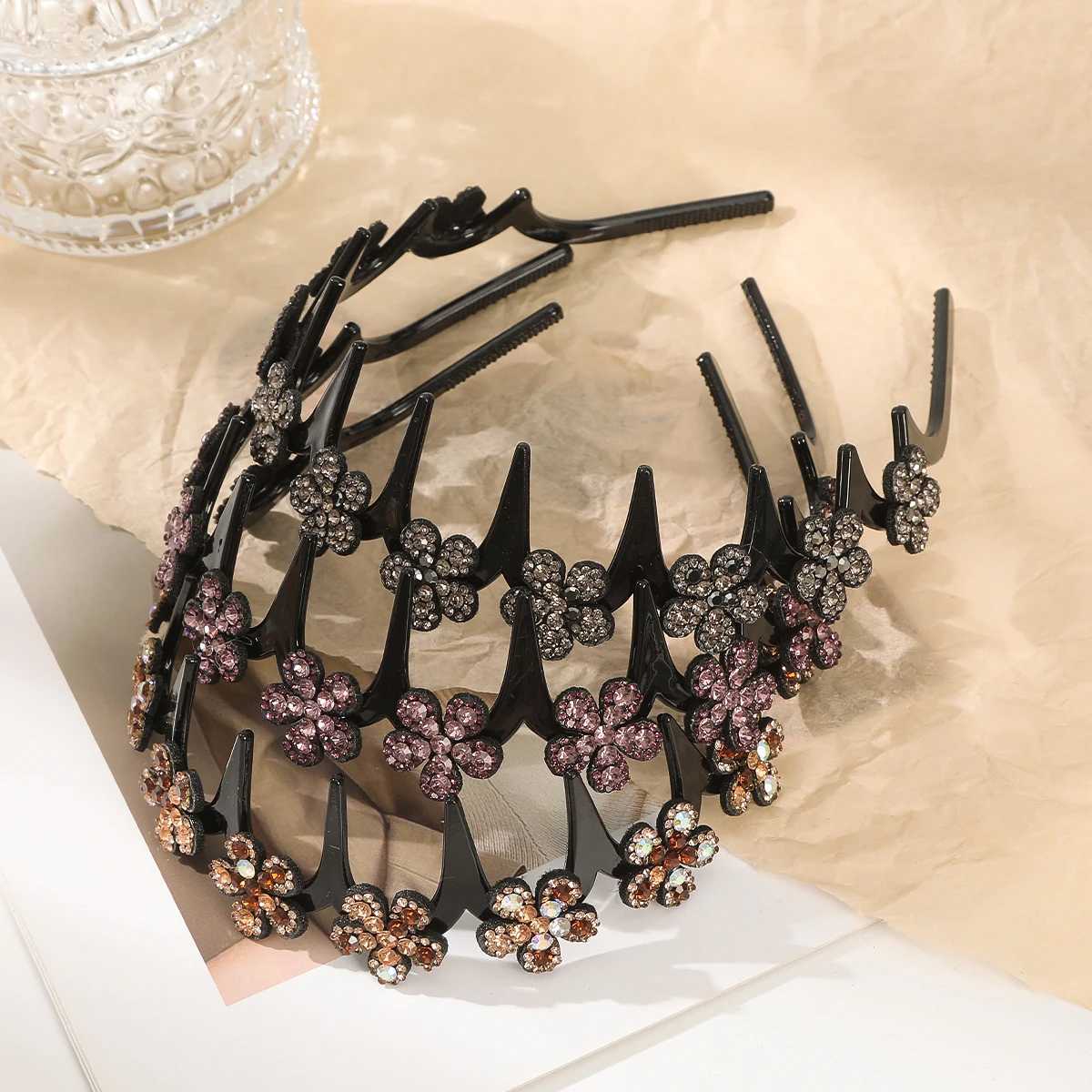 Flower Rhinestone Wave Hairband Headbands Hair Hoops Women Korean Retro Hair Hoops Face Wash Hairpin Fluffy Texture Toothed Comb V251022