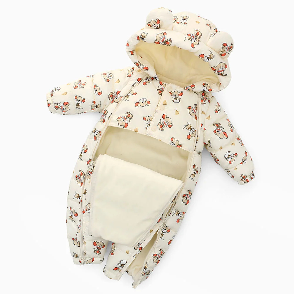 Autumn Winter Baby Snowsuit Hooded Plus Velvet Warm Girl Rompers Toddler Boy Jumpsuit Infant Overalls Coat 251022