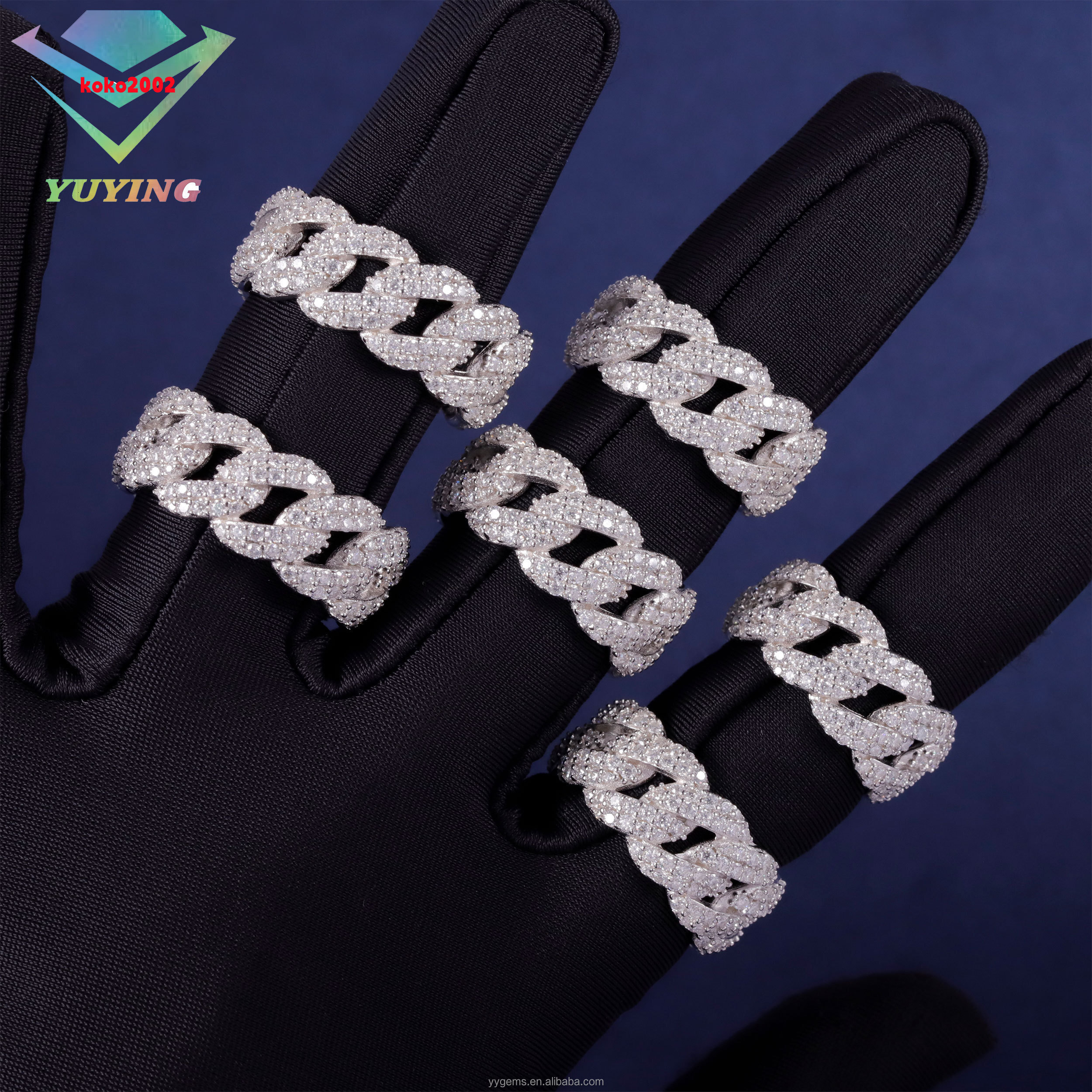 Yy Rts Iced Out Cuban Rings Moissanite Rings Pass Diamond Tester 925 Sterling Silver Hiphop Fine Jewelry Rings for Men