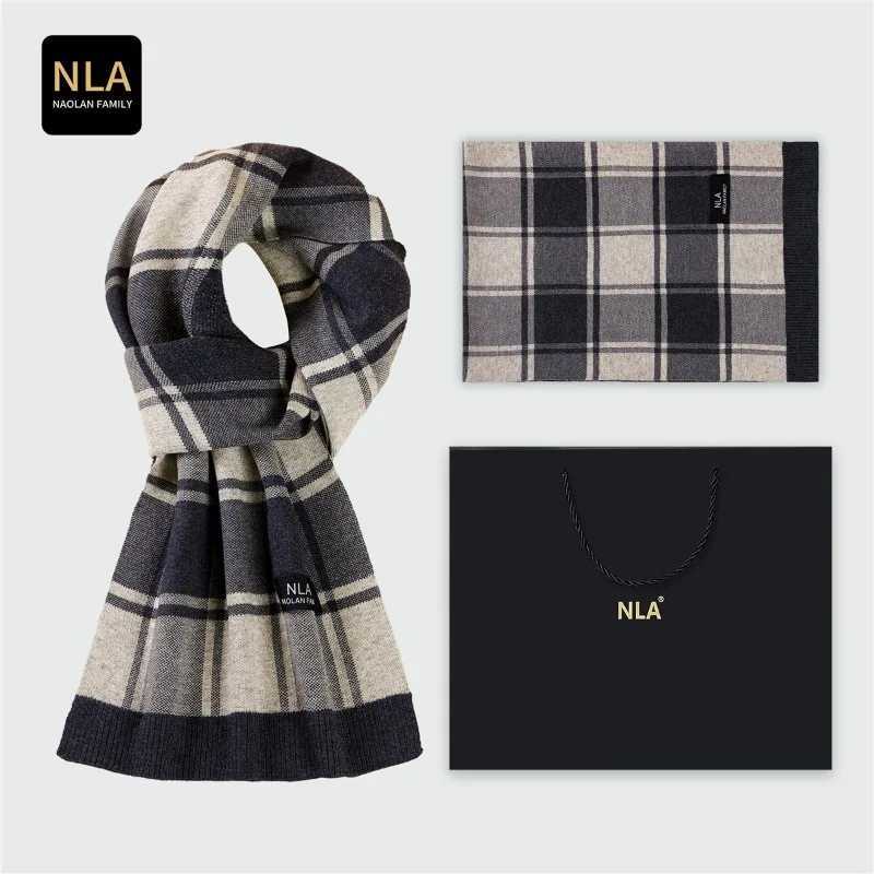 New Classical Bussiness Knitted Men Scarf Wool Blend Casual Plaid Thermal Male Scarves Fall Winter Simple Luxury Muffler NO Box J251022
