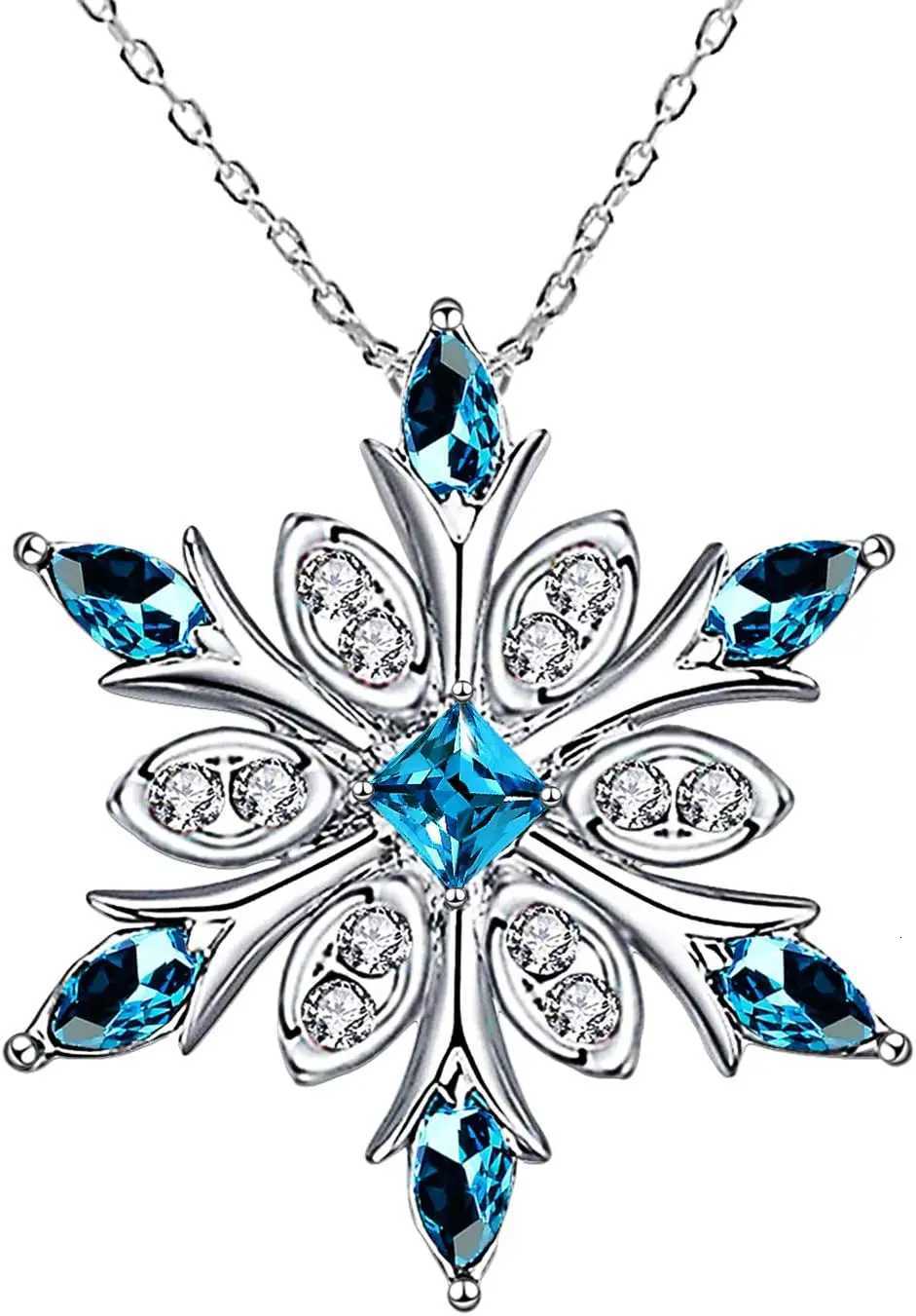 Womens Silver Plated Blue Crystals Snowflake Pendant Fashion Necklace Collarbone Chain For Christmas For Winter Jewelry V251022