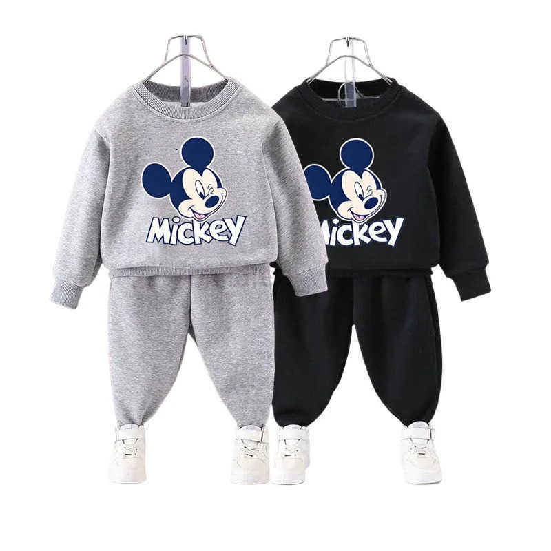 Disney Autumn Boys and Girls Hoodies Sets Mickey Printed Childrens Pullover and Long Pants Two Piece Suit Kids Casual Sweatsuit H251022