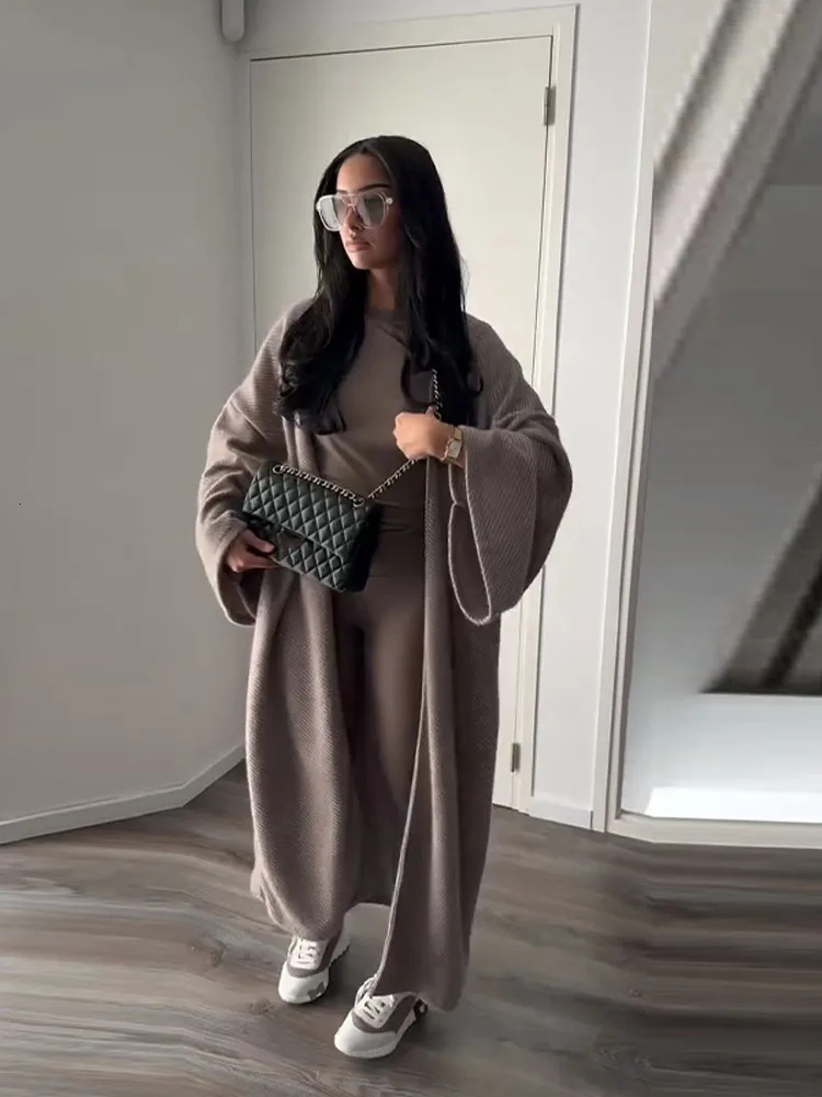 Casual Knitted Womens Cardigan Full Wide Sleeves Solid Loose Long Coats Lady Autumn Winter Fashion Female Overcoat 251017