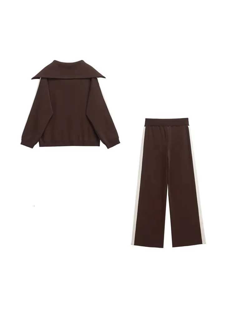 Womens Fashion TwoPiece Set with SideStripped Knit Sweater And HighElastic Waist Straight Pants Female Casual OutfitT251022