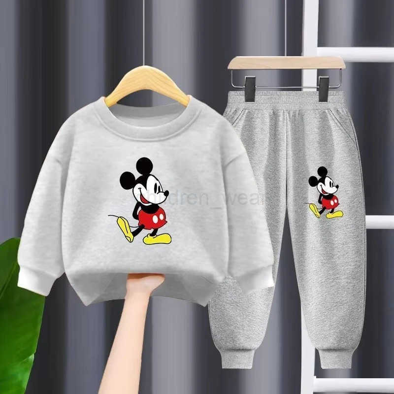 Disney Autumn New Childrens Clothing Sets Cute Mickey Print Boys Sweatshirt and Sweatpant Two Piece Suit Girls Tracksuits H251022