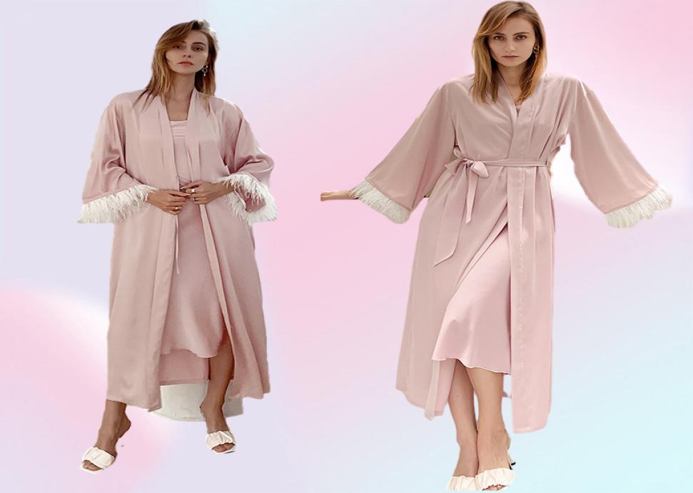 YAOTING Kimono Pink Silk Luxury Pajamas Satin Sexy Woman Nightgown Custom Bathrobe Nightie Sleepwear Home Clothes Robe 2205103820492