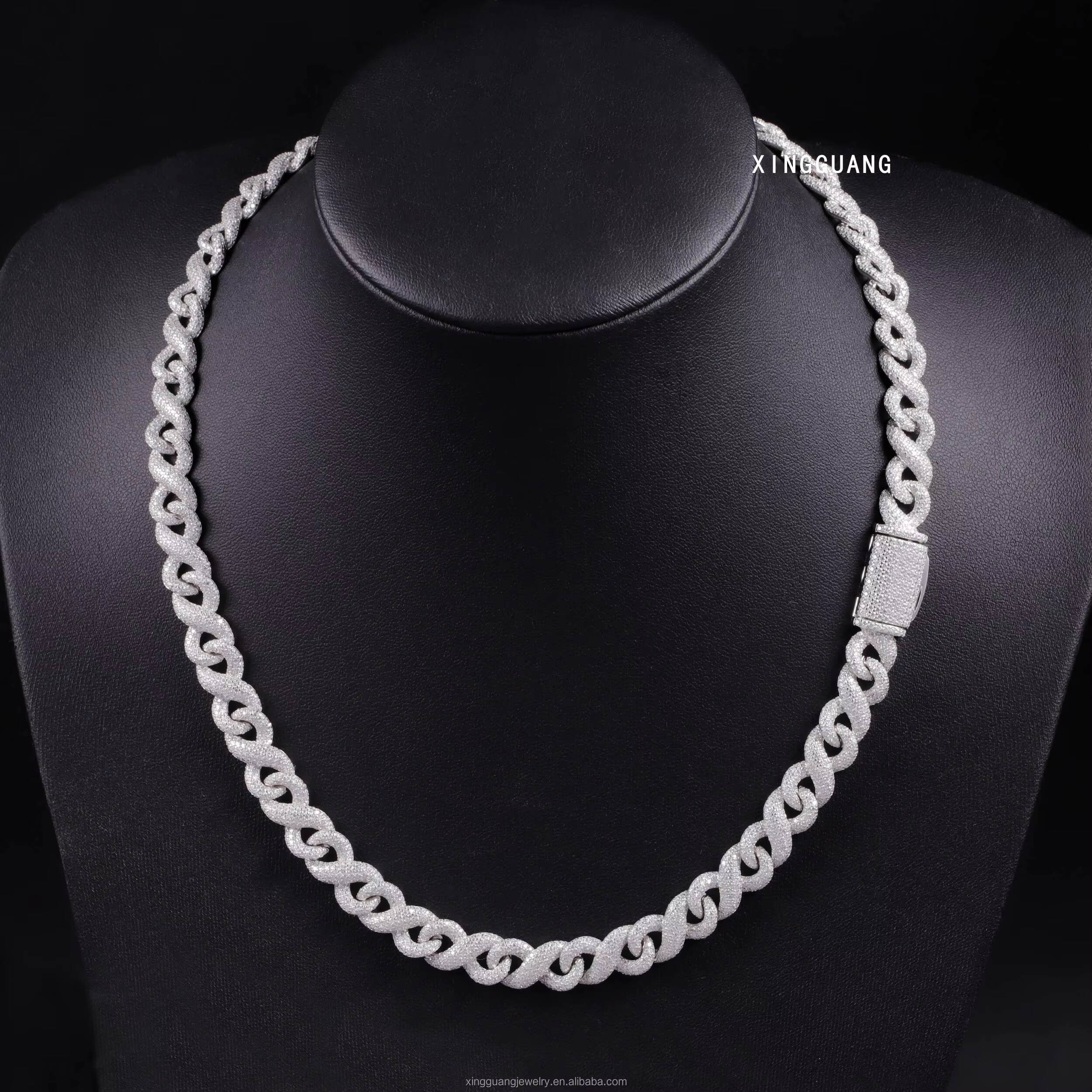 High Quality Hip Hop Jewelry 10mm 13mm 15mm Men Fashion Necklaces 925 Silver Iced Out Moissanite Infinite Cuban Lidynamic Chain