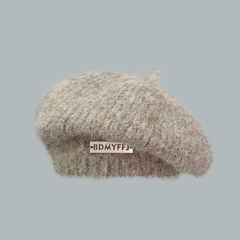 Japanese Style Mohair with Iron Lable Knitted Beret Women Vintage Trend Warm Painter Hat Female Artist Hat Ladies Autumn Winter J251022